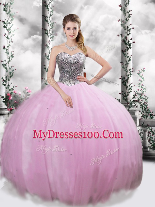 Spectacular Tulle Sleeveless 15 Quinceanera Dress Brush Train and Beading
