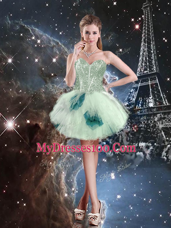 Tulle Sleeveless Floor Length Sweet 16 Dress and Beading and Ruffled Layers and Sequins