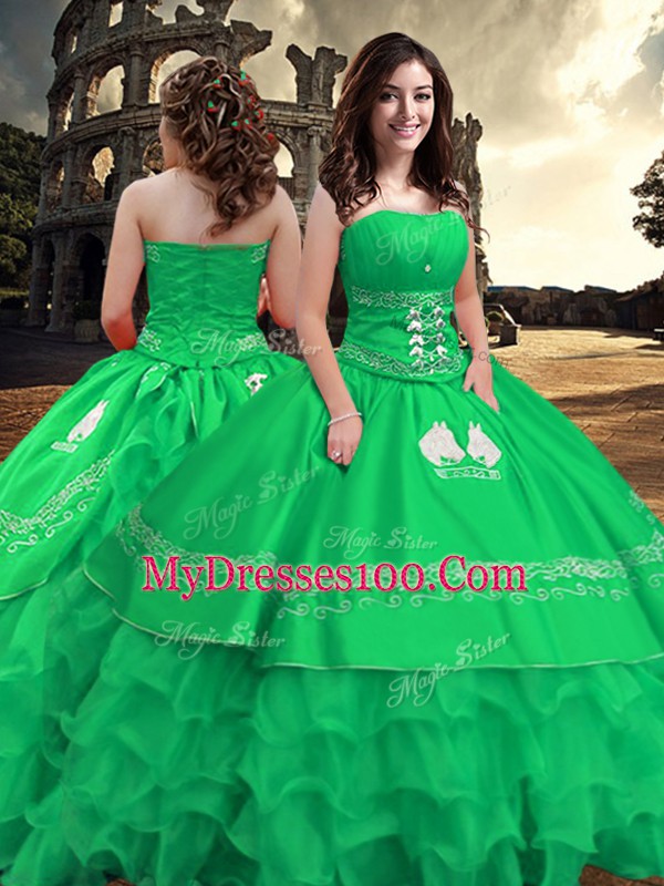 Exceptional Ball Gowns Vestidos de Quinceanera Green Strapless Taffeta Sleeveless Floor Length Zipper