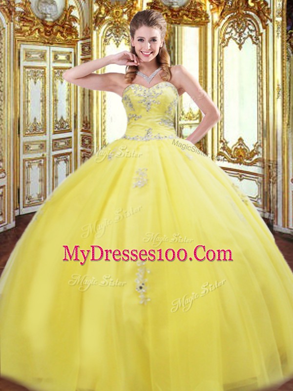Sleeveless Floor Length Beading and Appliques Lace Up Quinceanera Dresses with Gold