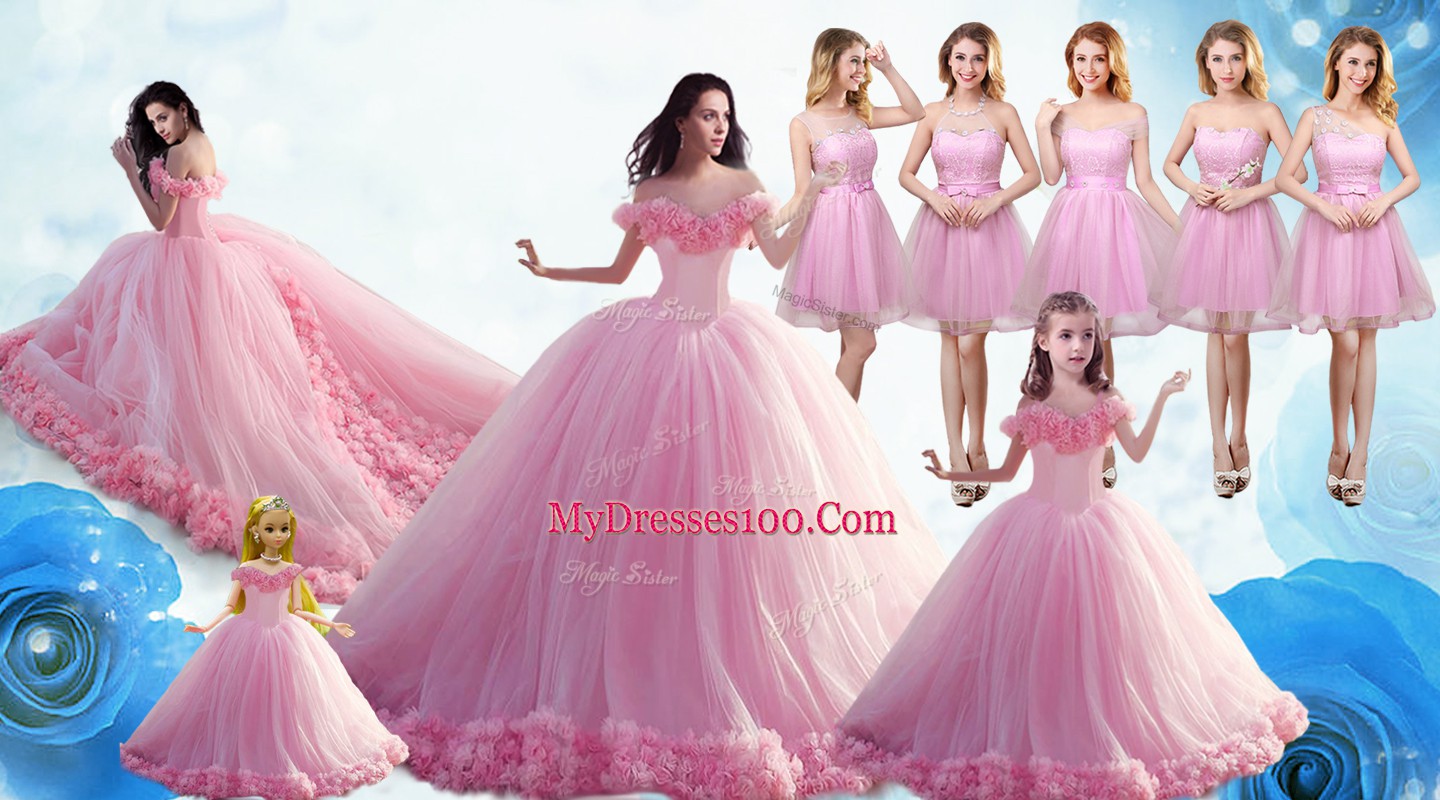 Fitting Baby Pink Sleeveless Tulle Lace Up Ball Gown Prom Dress for Military Ball and Sweet 16 and Quinceanera