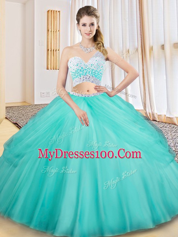 Sumptuous Aqua Blue Sweet 16 Quinceanera Dress Military Ball and Sweet 16 and Quinceanera with Beading and Ruching and Pick Ups One Shoulder Sleeveless Criss Cross