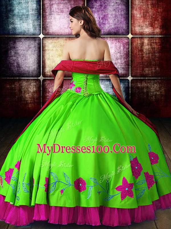 Admirable Multi-color Ball Gowns Strapless Sleeveless Satin Floor Length Lace Up Embroidery Quince Ball Gowns