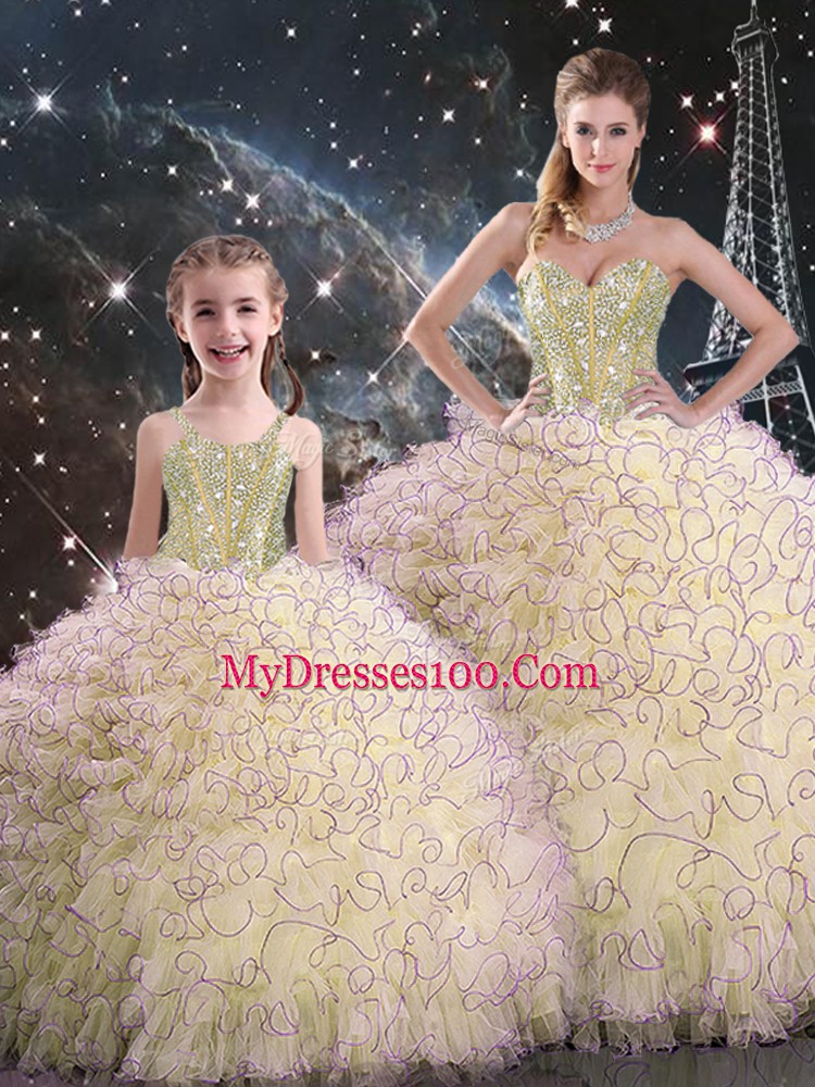 Sweetheart Sleeveless Lace Up Quinceanera Dresses Light Yellow Organza
