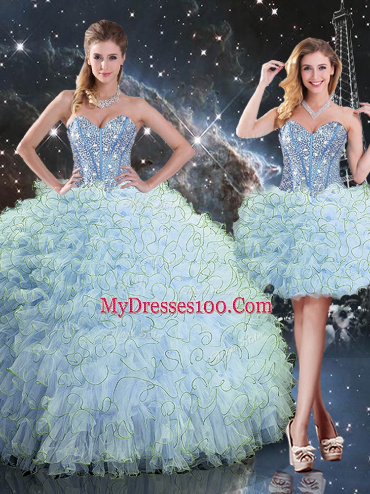 Best Floor Length Ball Gowns Sleeveless Aqua Blue Ball Gown Prom Dress Lace Up