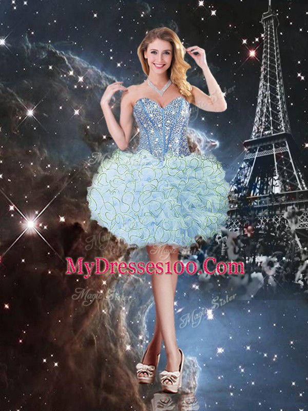 Best Floor Length Ball Gowns Sleeveless Aqua Blue Ball Gown Prom Dress Lace Up