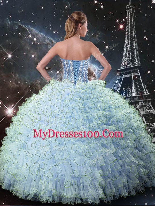 Best Floor Length Ball Gowns Sleeveless Aqua Blue Ball Gown Prom Dress Lace Up