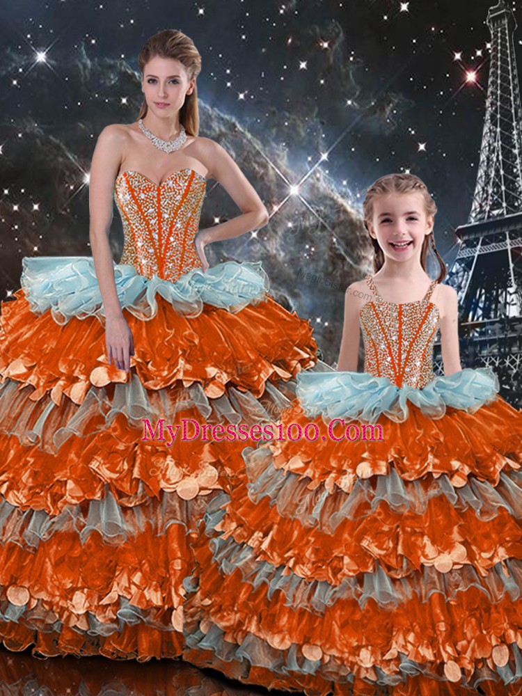Pretty Sleeveless Beading and Ruffles Lace Up Quinceanera Dress