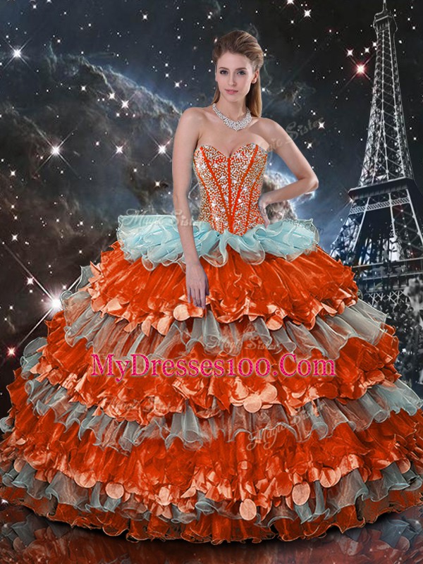 Pretty Sleeveless Beading and Ruffles Lace Up Quinceanera Dress
