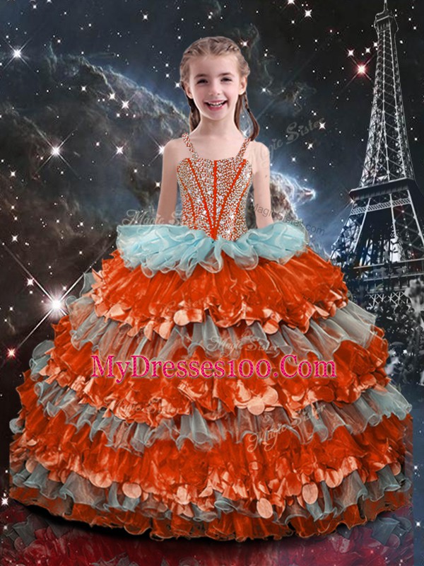 Pretty Sleeveless Beading and Ruffles Lace Up Quinceanera Dress