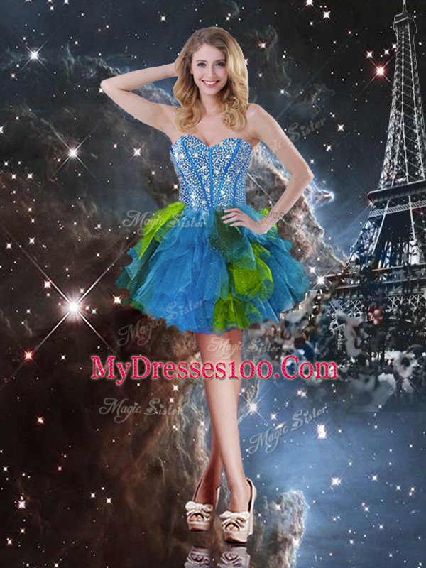 Stunning Sleeveless Lace Up Floor Length Beading and Ruffles Quinceanera Dress