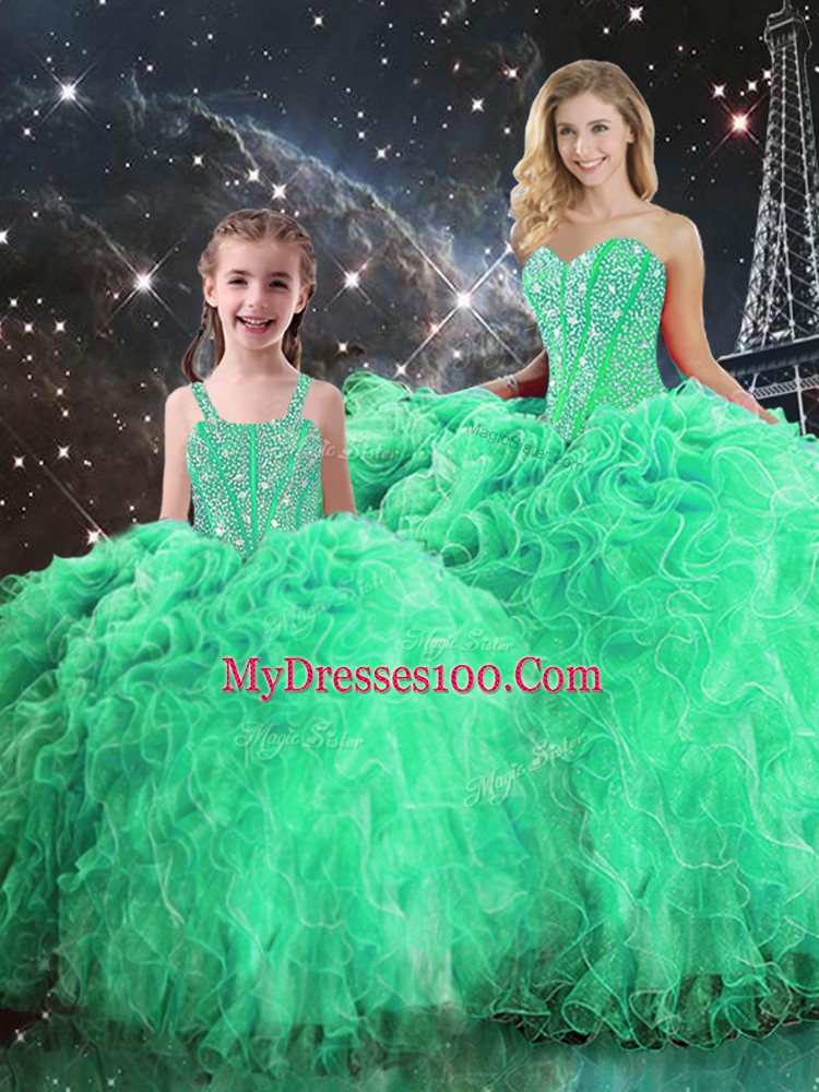 Artistic Green Sweetheart Lace Up Beading and Ruffles Quinceanera Gowns Sleeveless