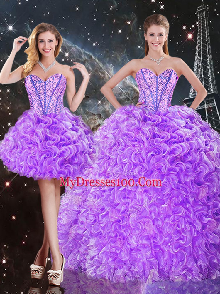 Cheap Sleeveless Beading and Ruffles Lace Up Ball Gown Prom Dress