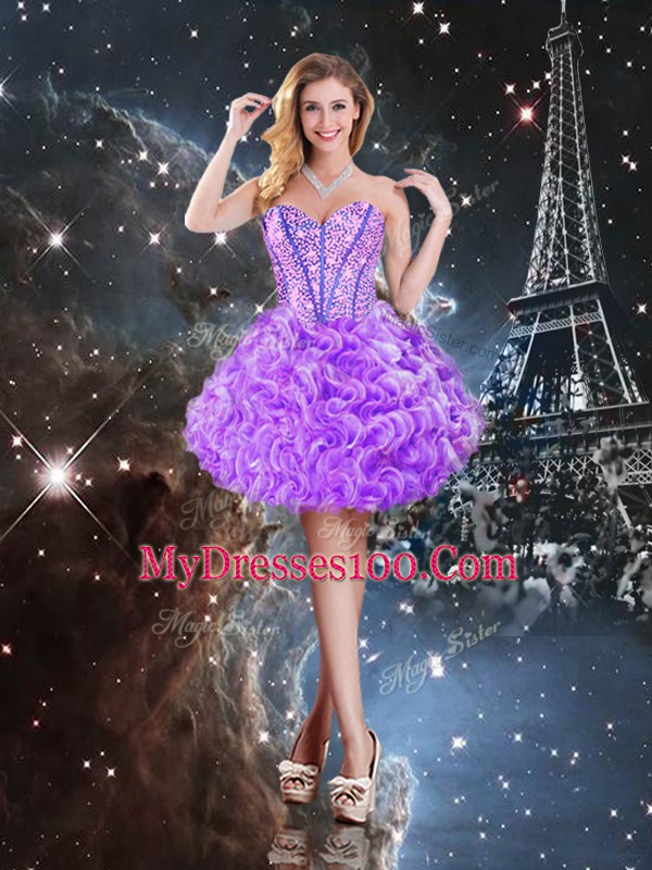 Cheap Sleeveless Beading and Ruffles Lace Up Ball Gown Prom Dress