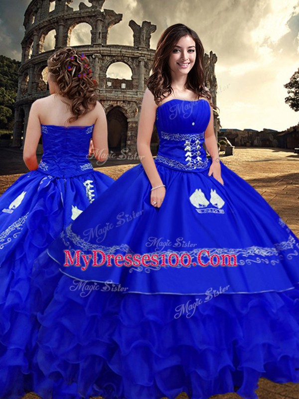 Sleeveless Zipper Floor Length Embroidery and Ruffled Layers Sweet 16 Quinceanera Dress