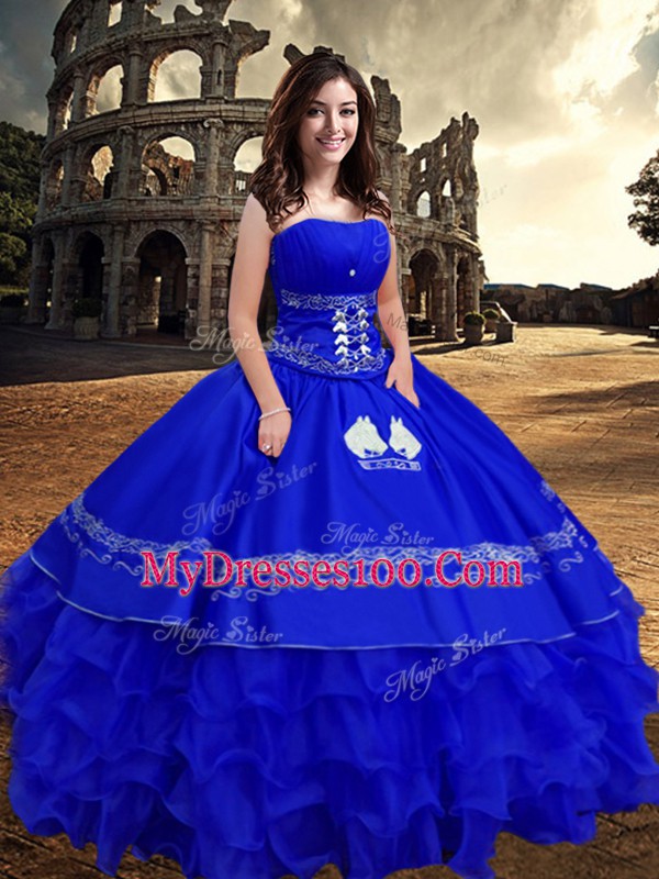 Sleeveless Zipper Floor Length Embroidery and Ruffled Layers Sweet 16 Quinceanera Dress