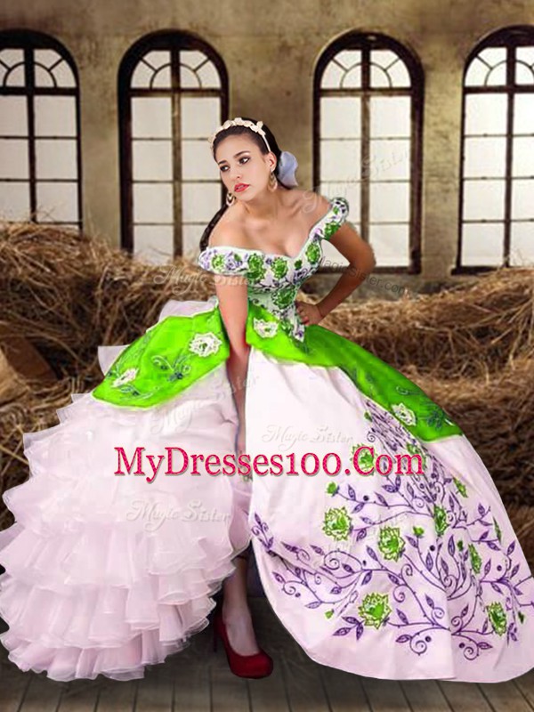 Luxurious Sleeveless Lace Up Floor Length Embroidery and Ruffled Layers Sweet 16 Quinceanera Dress
