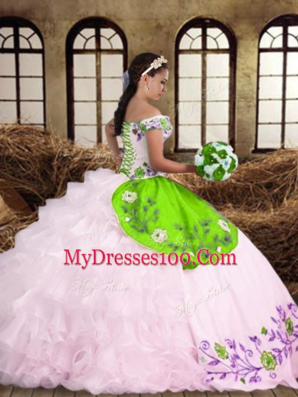 Luxurious Sleeveless Lace Up Floor Length Embroidery and Ruffled Layers Sweet 16 Quinceanera Dress