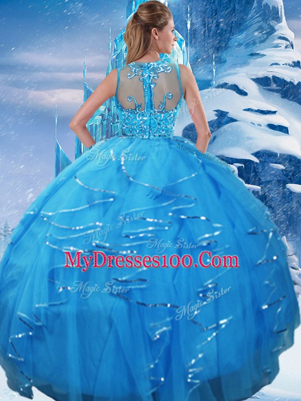 Dynamic Floor Length Two Pieces Sleeveless Baby Blue Ball Gown Prom Dress Zipper