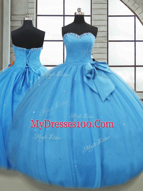 Floor Length Baby Blue Sweet 16 Dress Sweetheart Sleeveless Lace Up