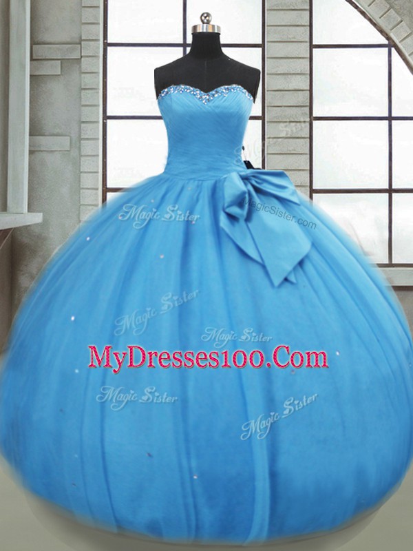 Floor Length Baby Blue Sweet 16 Dress Sweetheart Sleeveless Lace Up