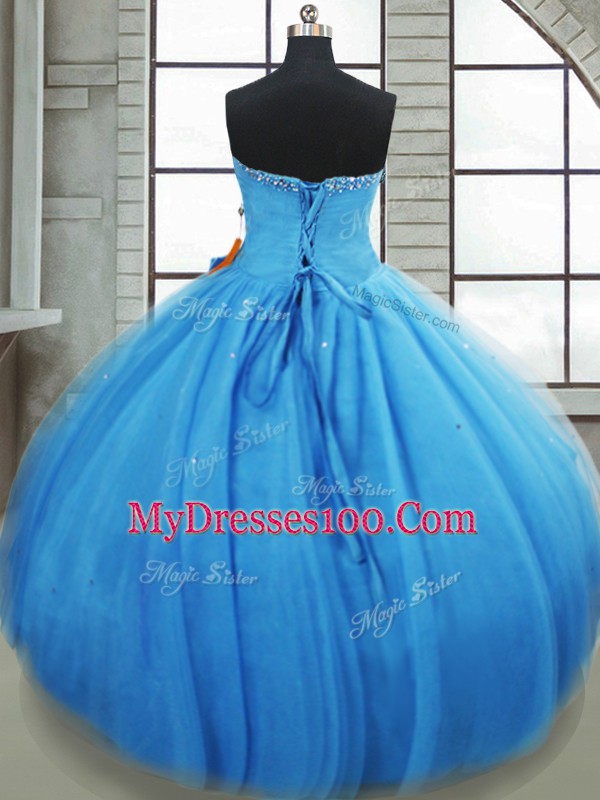 Floor Length Baby Blue Sweet 16 Dress Sweetheart Sleeveless Lace Up