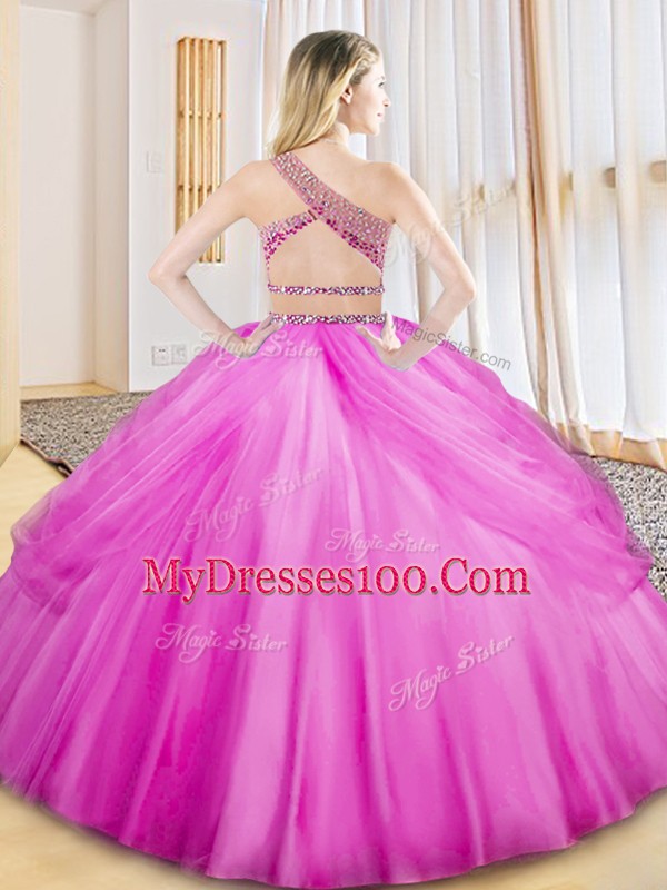 One Shoulder Sleeveless 15 Quinceanera Dress Floor Length Beading and Ruching and Pick Ups Baby Blue Tulle