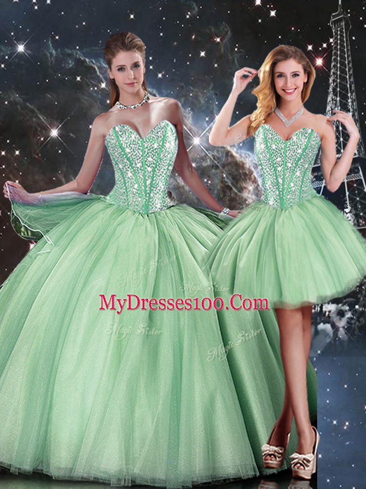 Apple Green Sweetheart Lace Up Beading Sweet 16 Dress Sleeveless