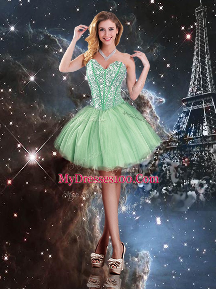 Apple Green Sweetheart Lace Up Beading Sweet 16 Dress Sleeveless