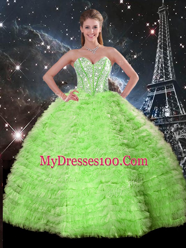 High End Tulle Sweetheart Sleeveless Lace Up Beading and Ruffles Quinceanera Gown in