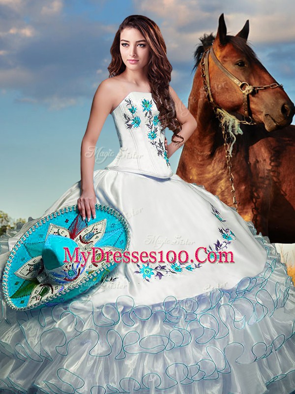 Admirable Organza Sleeveless Floor Length Sweet 16 Dress and Embroidery and Ruffled Layers