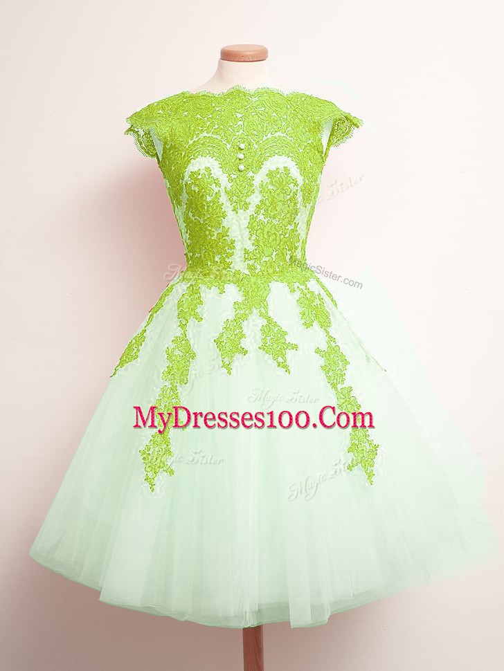 Chic Sleeveless Mini Length Appliques Lace Up Damas Dress