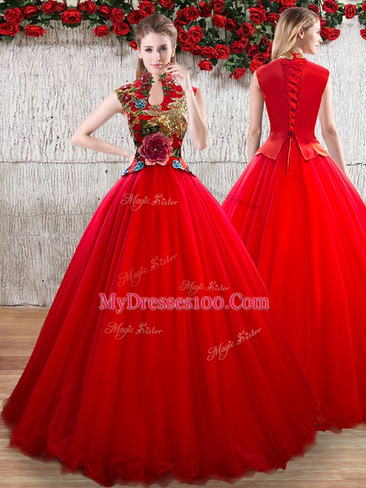 Sweet Short Sleeves Appliques Lace Up Quinceanera Gowns