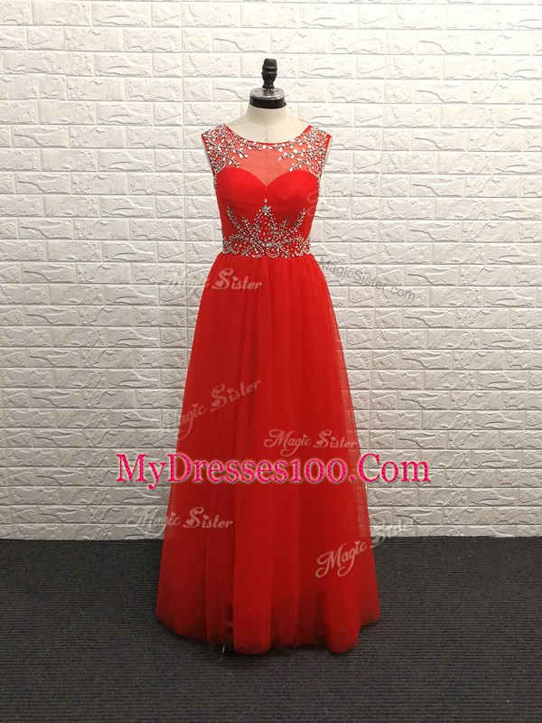 Red Scoop Backless Beading Pageant Dress Sleeveless