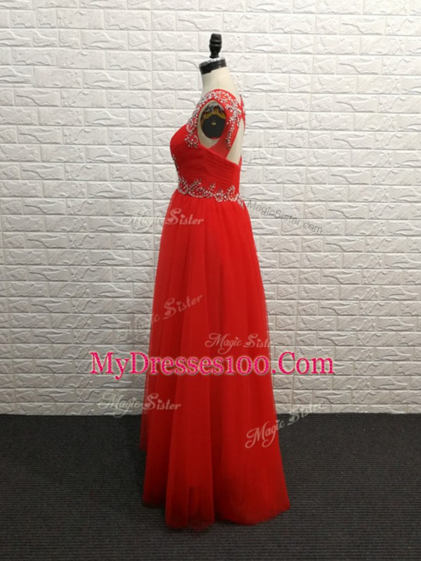 Red Scoop Backless Beading Pageant Dress Sleeveless