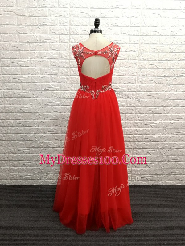 Red Scoop Backless Beading Pageant Dress Sleeveless