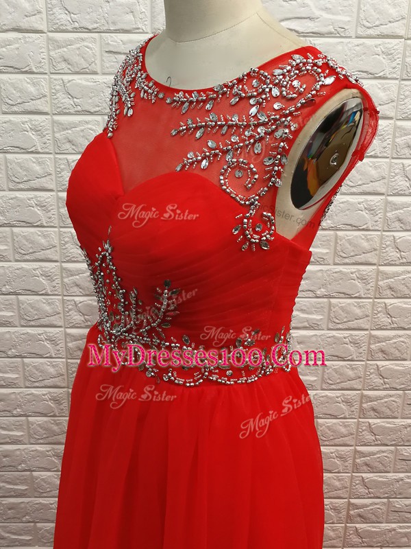 Red Scoop Backless Beading Pageant Dress Sleeveless