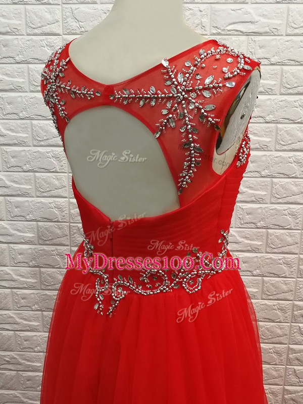 Red Scoop Backless Beading Pageant Dress Sleeveless