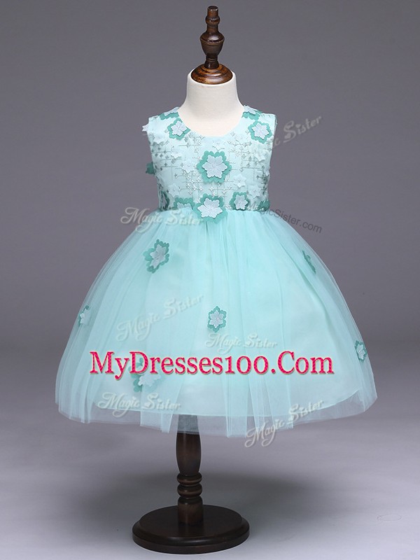 Ball Gowns Little Girls Pageant Dress Apple Green Scoop Tulle Sleeveless Knee Length Zipper