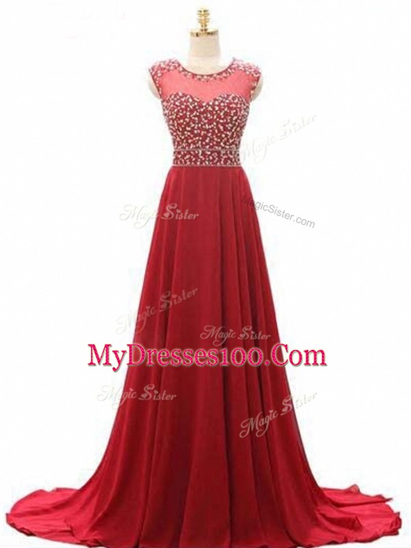 Sleeveless Brush Train Lace Up Beading