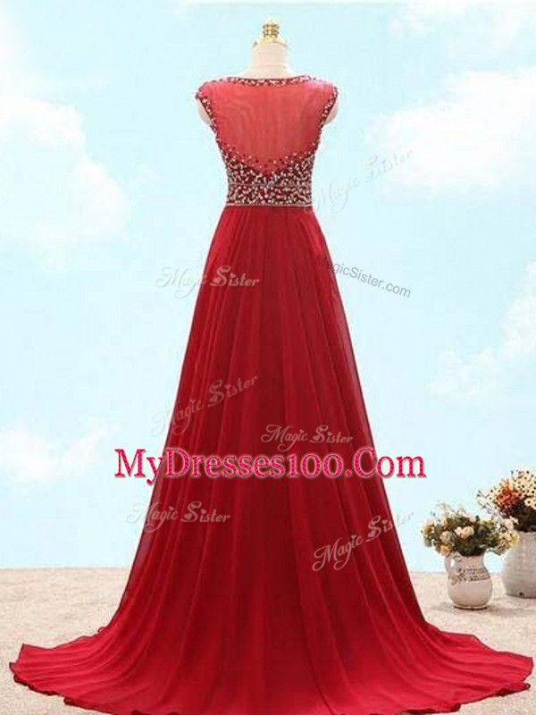 Sleeveless Brush Train Lace Up Beading