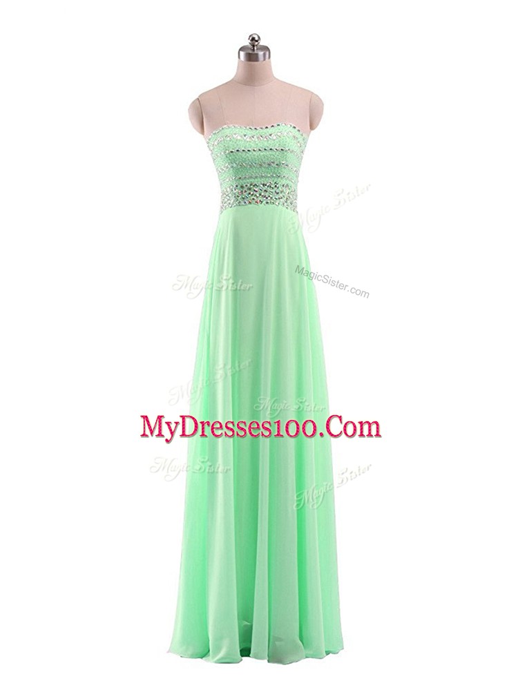 Superior Apple Green Prom Evening Gown Prom and Military Ball with Beading Strapless Sleeveless Zipper