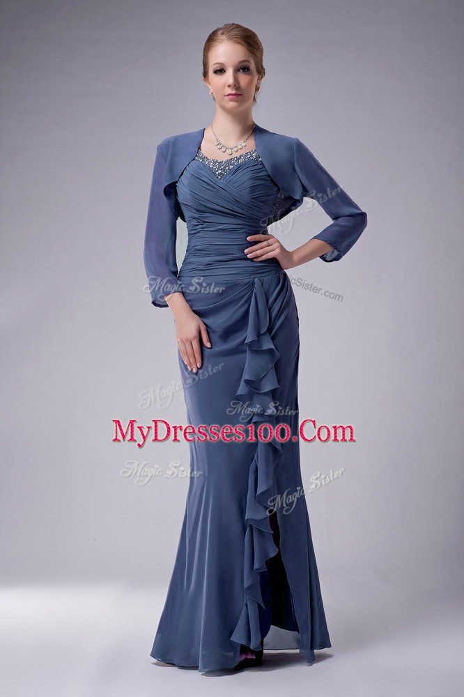 Blue Straps Zipper Beading Mother of Bride Dresses Sleeveless