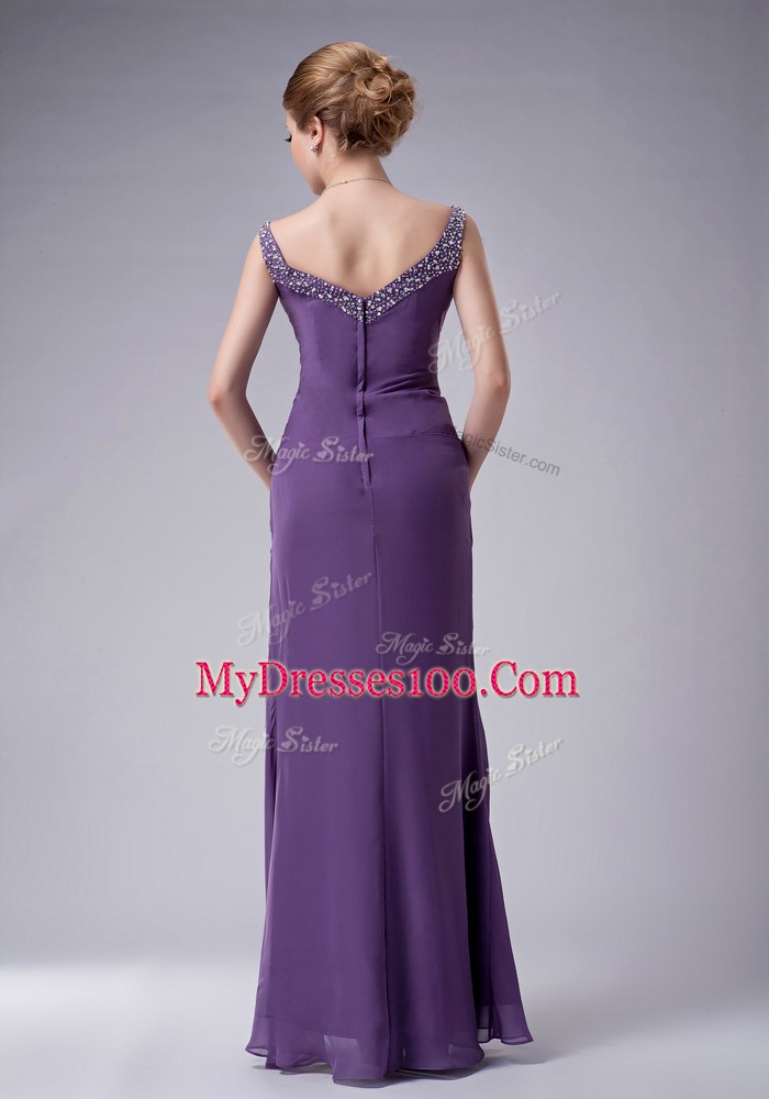 Blue Straps Zipper Beading Mother of Bride Dresses Sleeveless