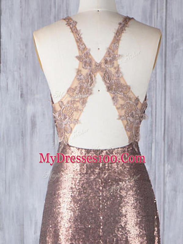 Perfect Sleeveless Appliques Criss Cross Bridesmaids Dress