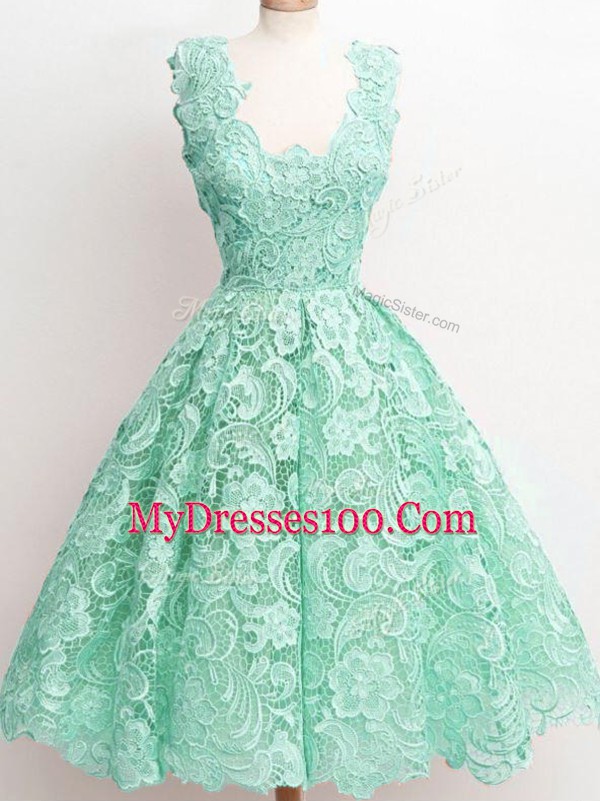 Trendy Apple Green Zipper Straps Lace Quinceanera Court of Honor Dress Lace Sleeveless