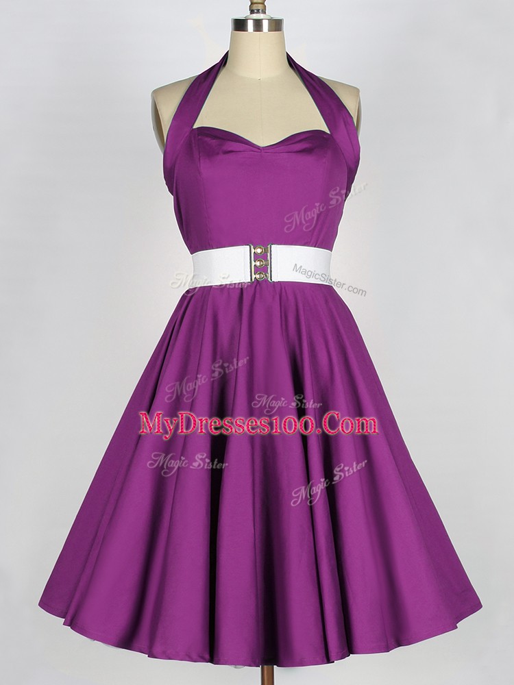Taffeta Sleeveless Knee Length Dama Dress and Belt