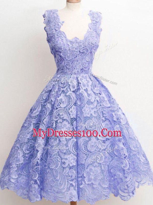 Suitable Lavender A-line Lace Quinceanera Court Dresses Zipper Lace Sleeveless Knee Length