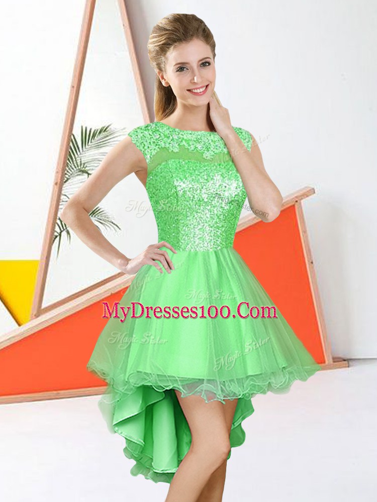 Sleeveless Backless Knee Length Beading and Lace Bridesmaid Dress