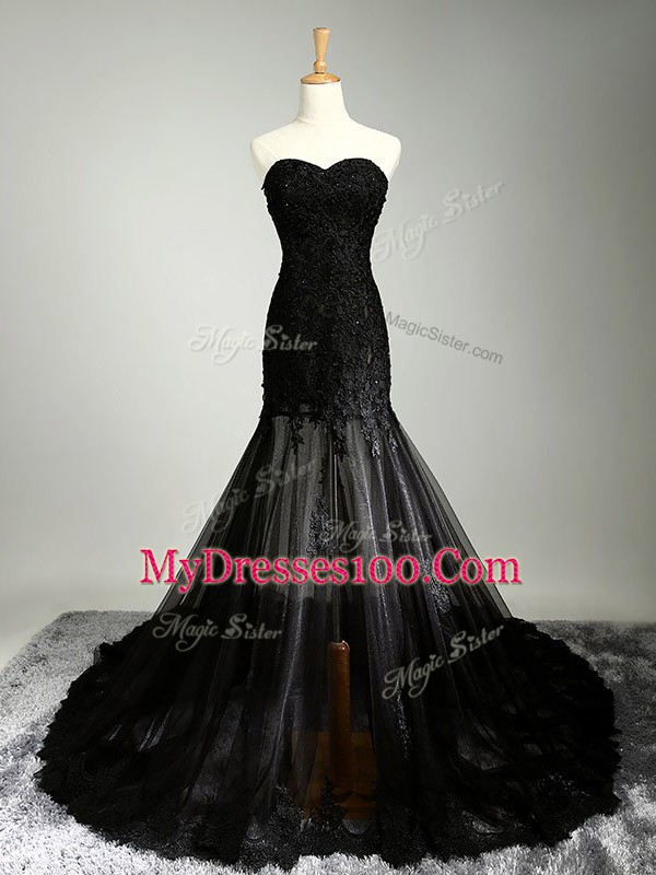 Cheap Sweetheart Sleeveless Lace Up Homecoming Dress Black Tulle